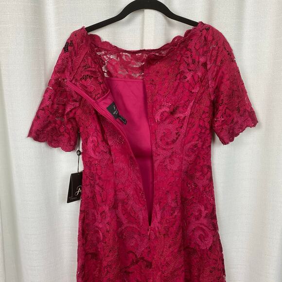 Adrianna Papell Warm Cherry Red Embroidered Lace Midi Dress Sz.2 NWT - Picture 11 of 15